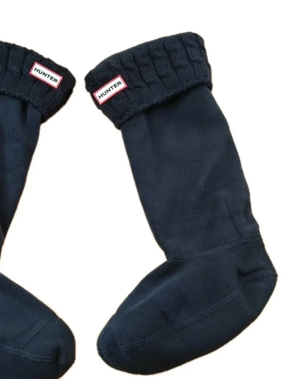 Hunter 3036 Cable Knit Cuff Black Fleece Tall Boot Socks Unisex W 8-10 Men 7-9